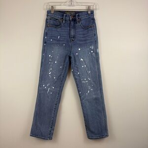 J. Crew Blue Denim Straight-Leg Jeans with White Paint Detail